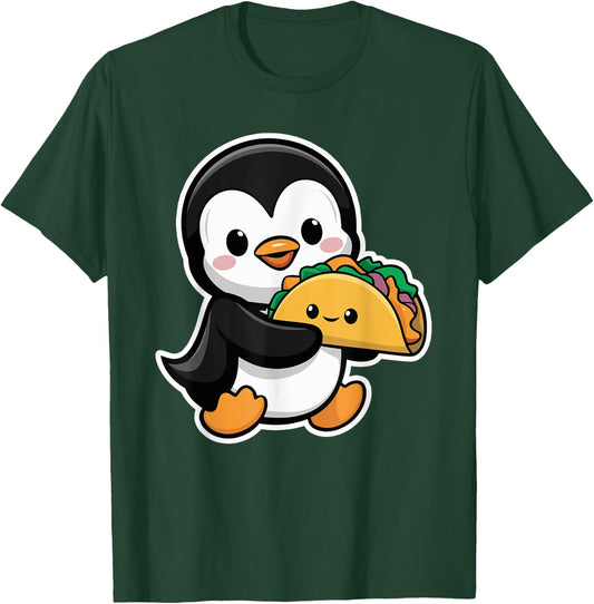 Funny Penguin Holding Taco Cute Kawaii Food Penguin T-Shirt - T-Shirt | Forest