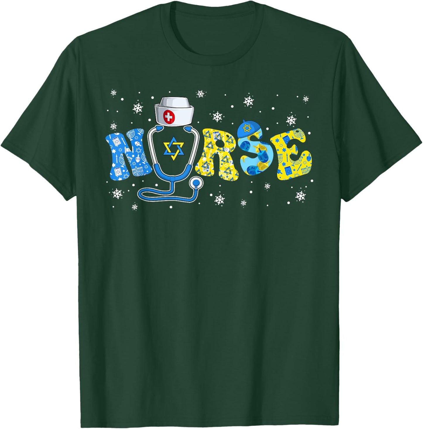 Jewish Nurse Stethoscope Happy Hanukkah Chanukah Pajamas T-Shirt - T-Shirt | Forest