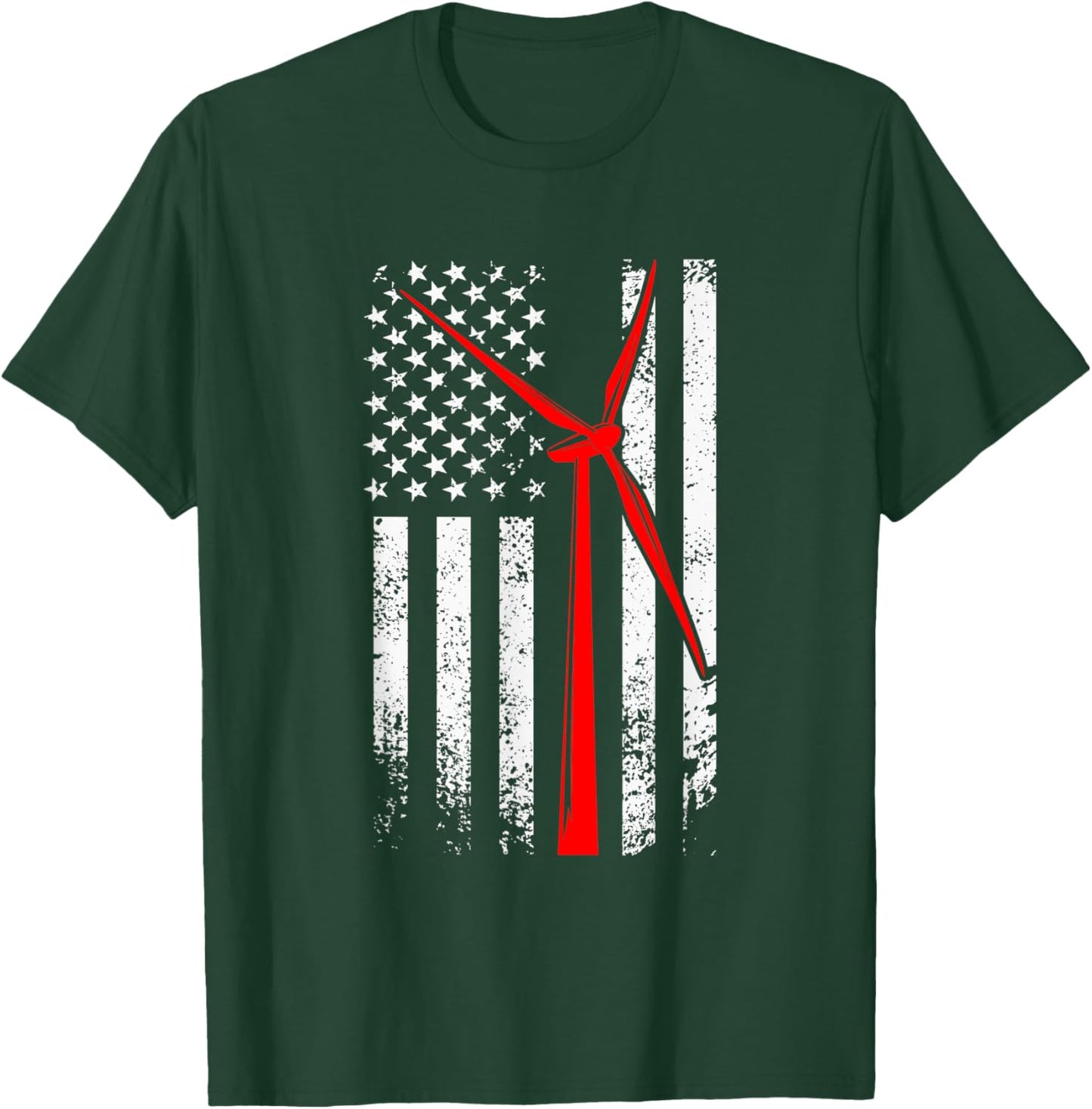 Wind Turbine Tech American Flag Windmill Renewable Energy T-Shirt - T-Shirt | Forest