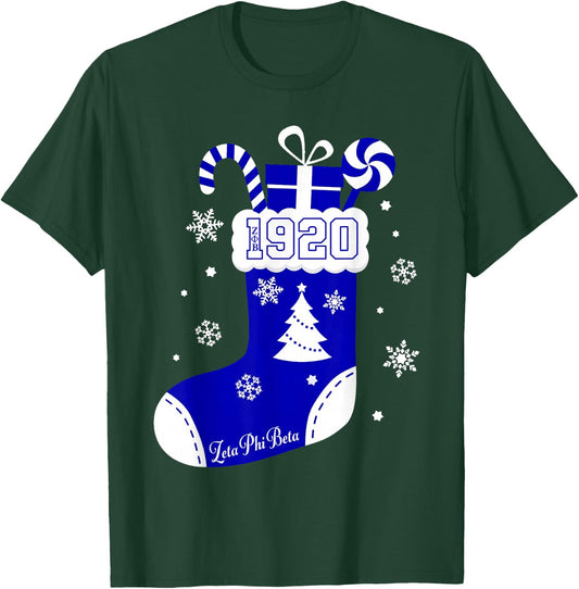 Christmas Sock Candy Cane ZEta Women Girls Apparel Black Casual Modern Holiday T-Shirt - T-Shirt | Forest