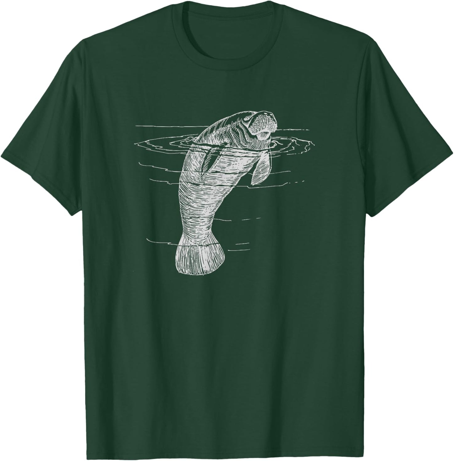 Manatee Illustration Sea Cow Marine Mammal Friendly Manatee T-Shirt - T-Shirt | Forest