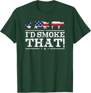 Funny BBQ Shirt I'd Smoke That Meat Pitmaster Grill Gift T-Shirt - T-Shirt | Forest