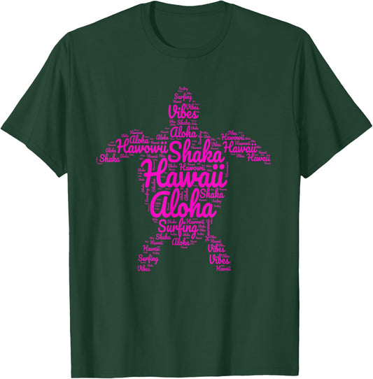 Aloha I Love Hawaii Sea Turtles Shaka Surfing Vibes Holiday T-Shirt - T-Shirt | Forest