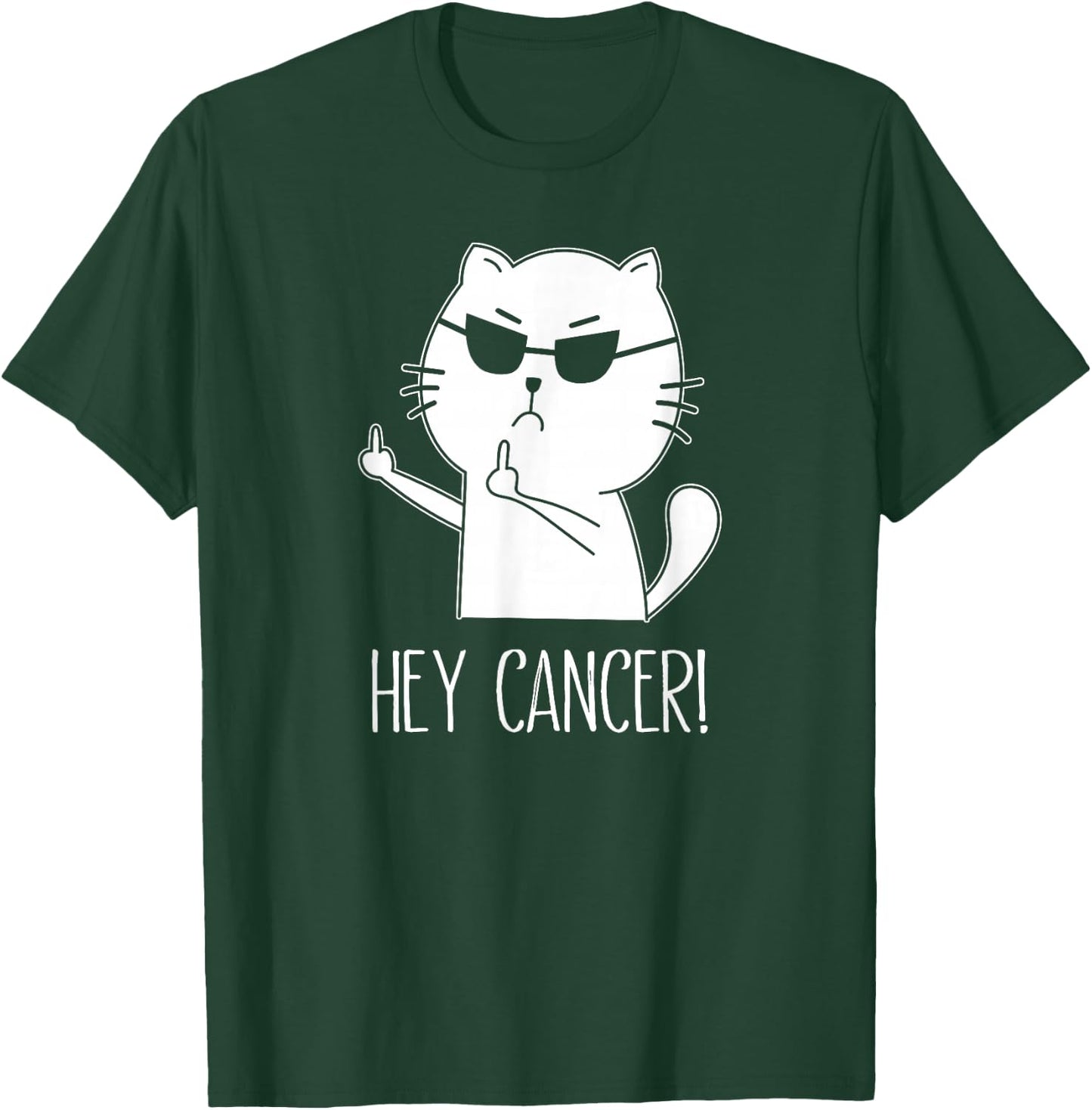 Hey Cancer F U, Funny Cat Middle Finger, F#ck Cancer T-Shirt - T-Shirt | Forest