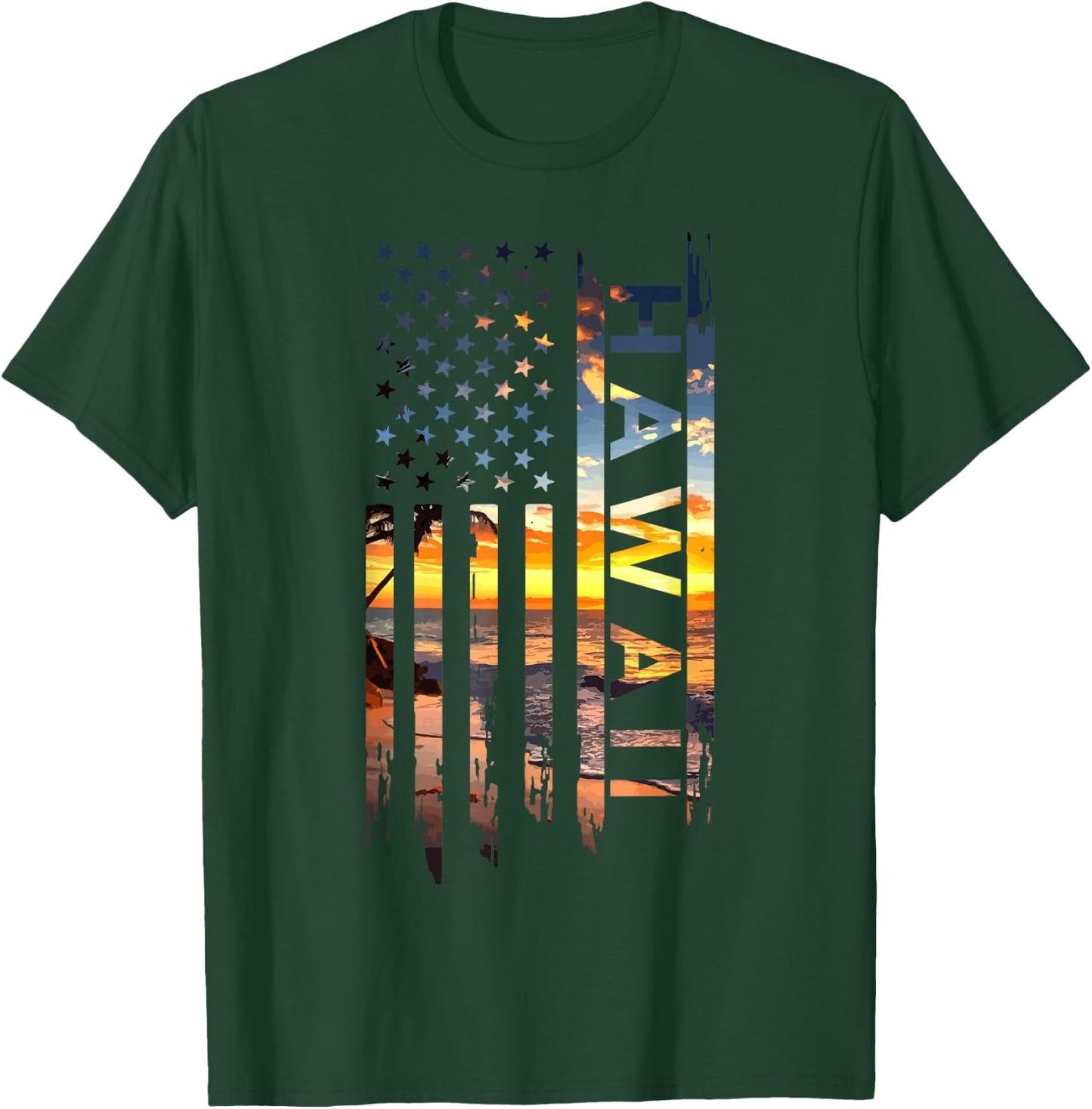 Hawaii American Flag Patriotic Hawaiian Pride USA Souvenir T-Shirt - T-Shirt | Forest