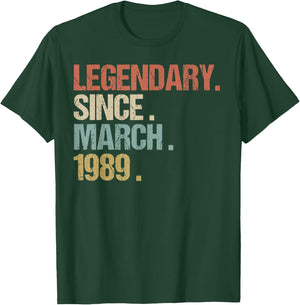 30th Birthday Gift Legendary Since March 1989 Shirt Retro T-Shirt - T-Shirt | Forest