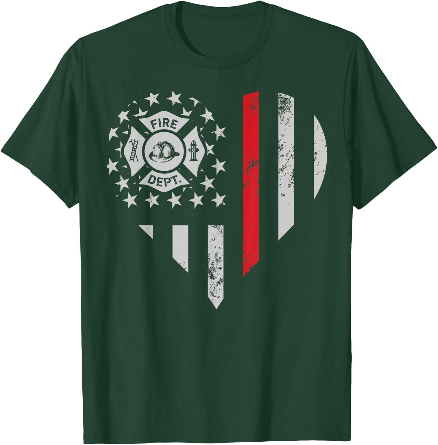 Firefighter Love Thin Red Line Heart 4th of July USA Flag T-Shirt - T-Shirt | Forest