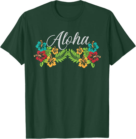Aloha Hawaii Hibiscus Flower - Aloha Ohana Hawaiian T-Shirt - T-Shirt | Forest