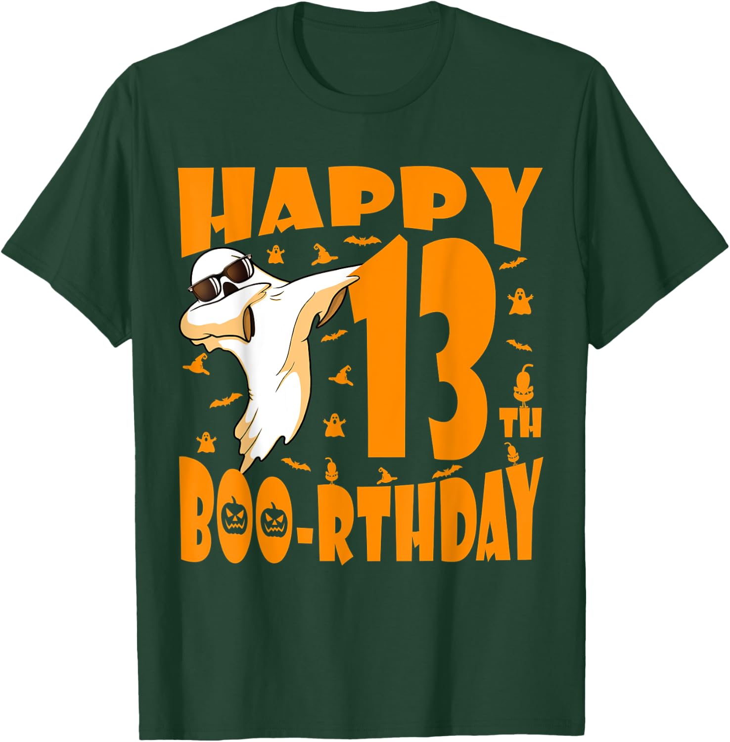 Dabbing Ghost Happy Birthday 13th Happy Boo-rthday Pumpkin T-Shirt - T-Shirt | Forest