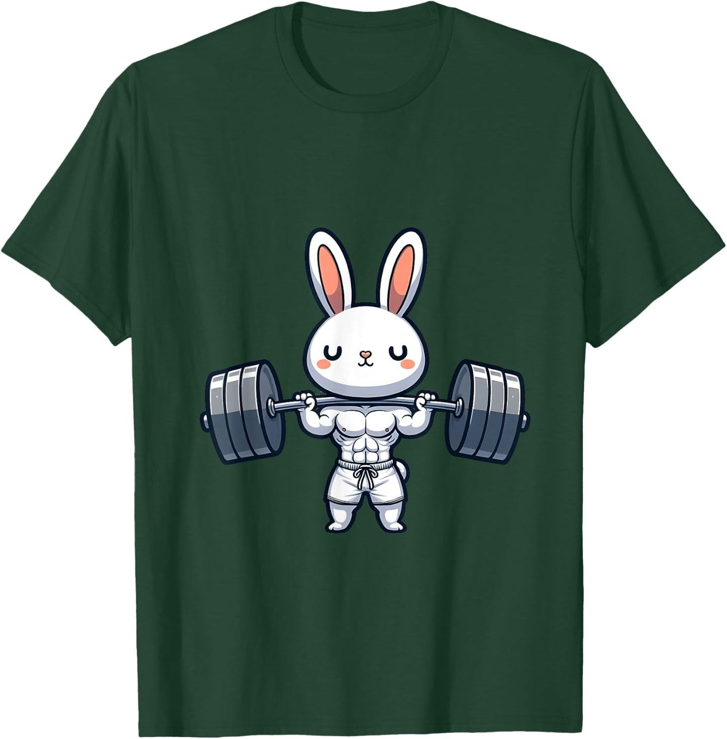 Cute Kawaii Muscular Rabbit Weightlifting Funny T-Shirt - T-Shirt | Forest