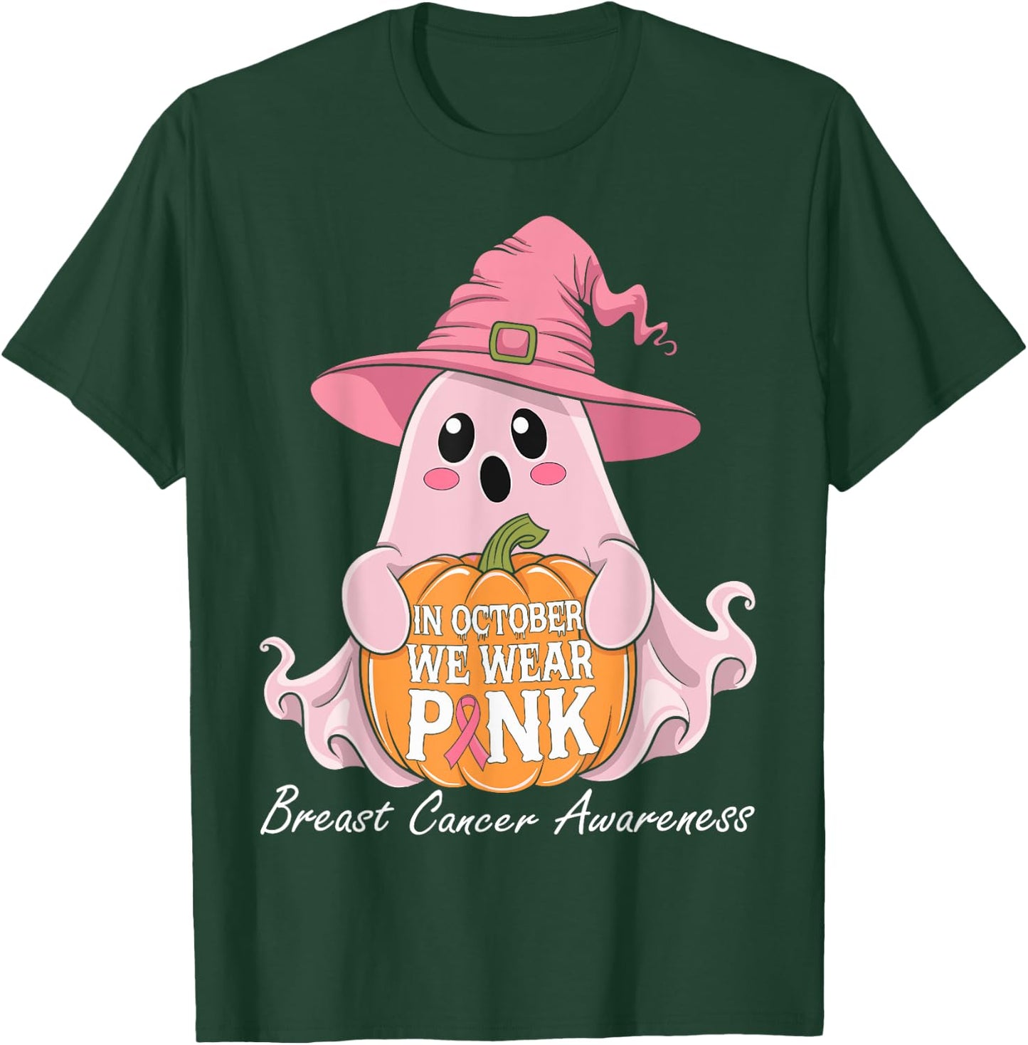 In October We Wear Pink Breast Cancer Awareness Halloween T-Shirt - T-Shirt | Forest
