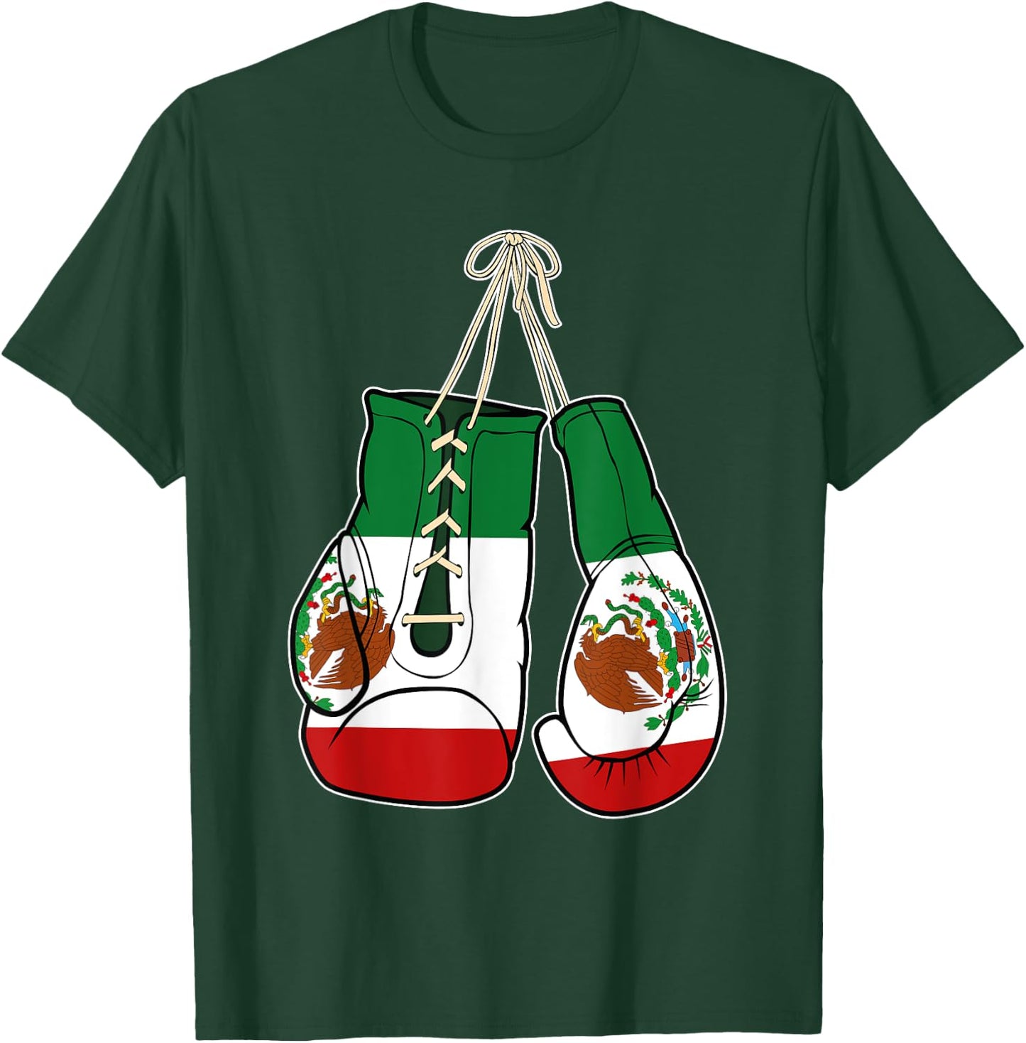 Boxing Gloves Mexico Flag Kickboxer Combat Fighter T-Shirt - T-Shirt | Forest