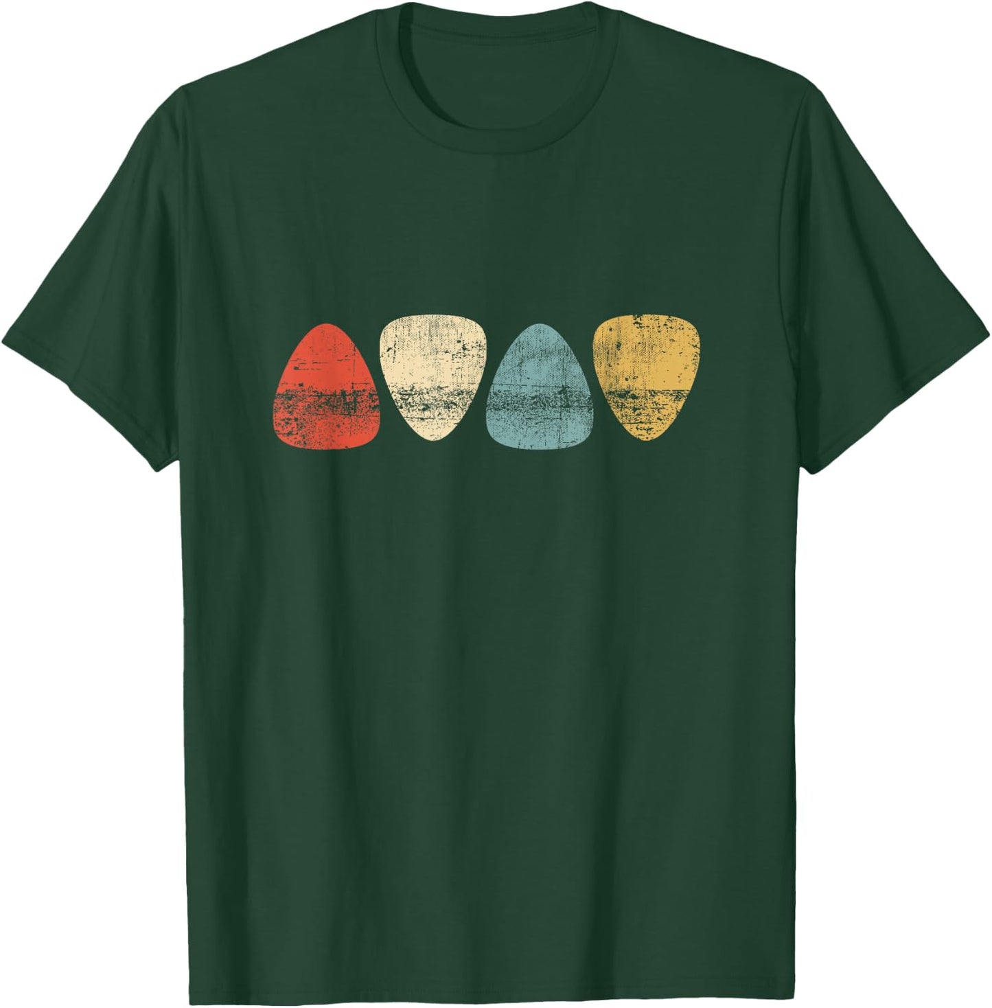 Vintage Guitar Pick Retro Guitarists + Bassist T-Shirt - T-Shirt | Forest