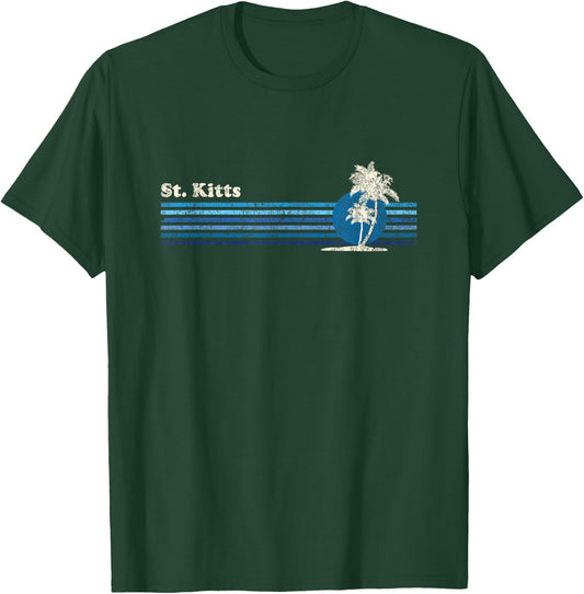 St. Kitts Vintage 80s Palm Trees Sunset T-Shirt - T-Shirt | Forest