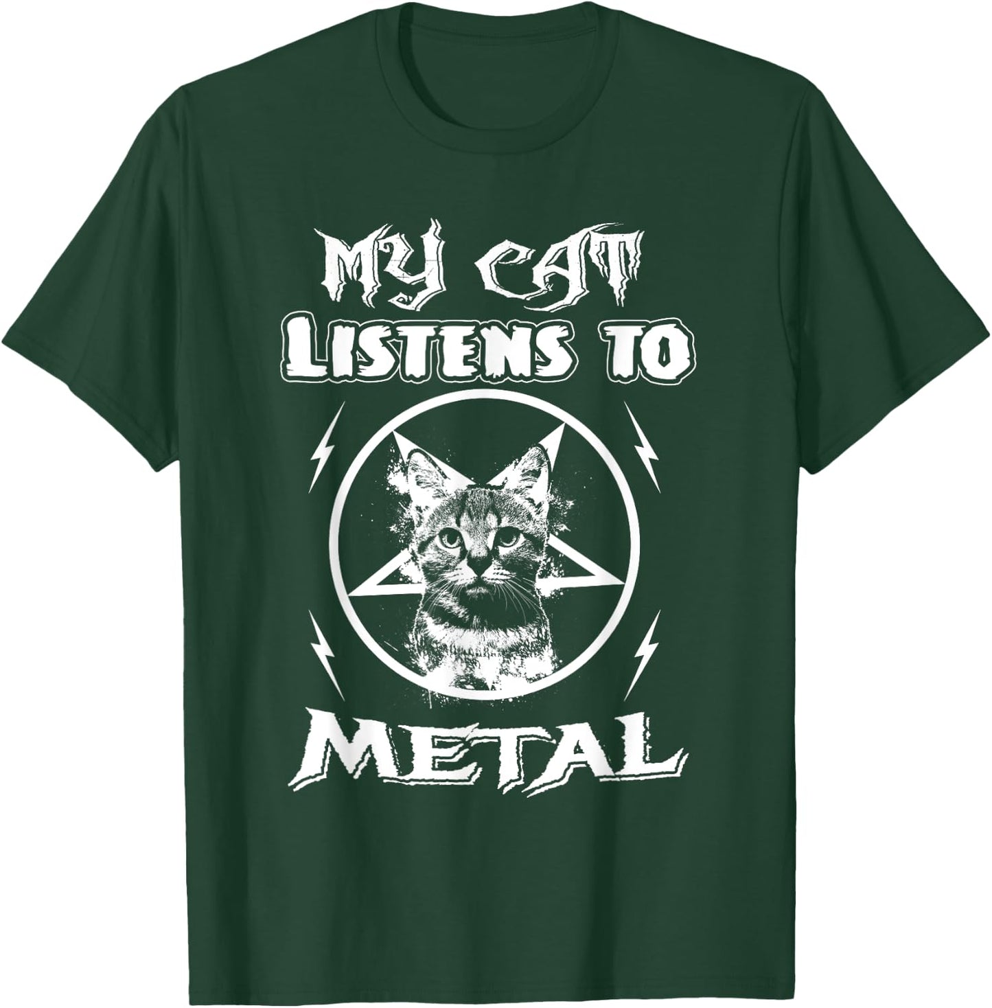 My Cat Listens To Metal Funny Cats Music Gifts Men Women T-Shirt - T-Shirt | Forest