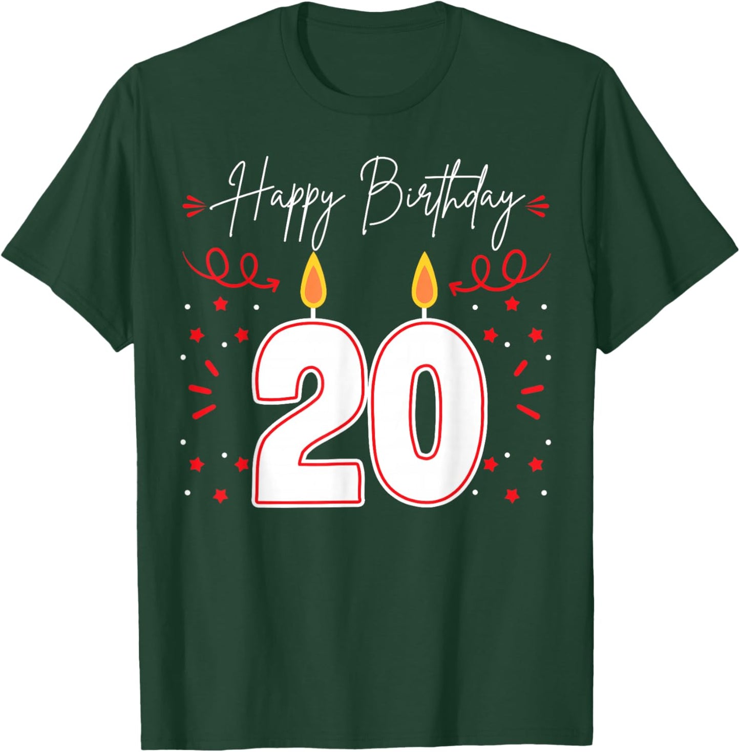 Candle 20 Birthday Party Decoration Wishes Candlelight Cake T-Shirt - T-Shirt | Forest