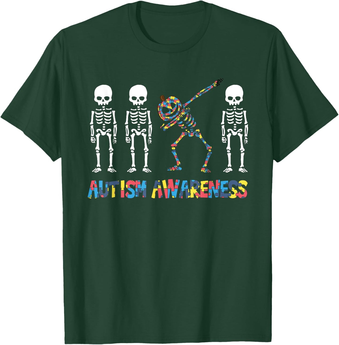 Dabbing Skeleton Pumpkin Autism Awareness Halloween T-Shirt - T-Shirt | Forest