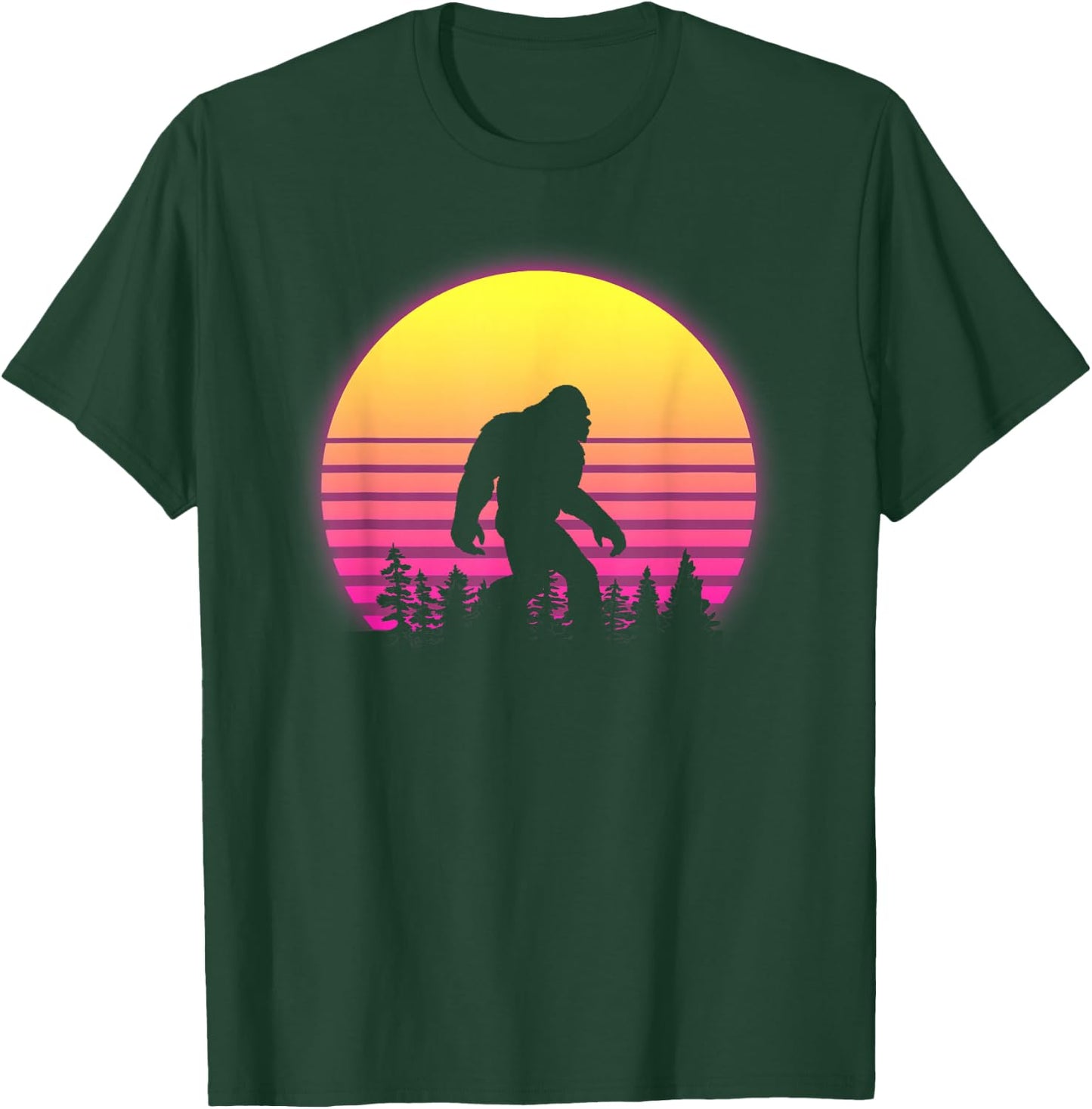 Retro Bigfoot Silhouette Vintage Sun - Believe 80's T-Shirt - T-Shirt | Forest