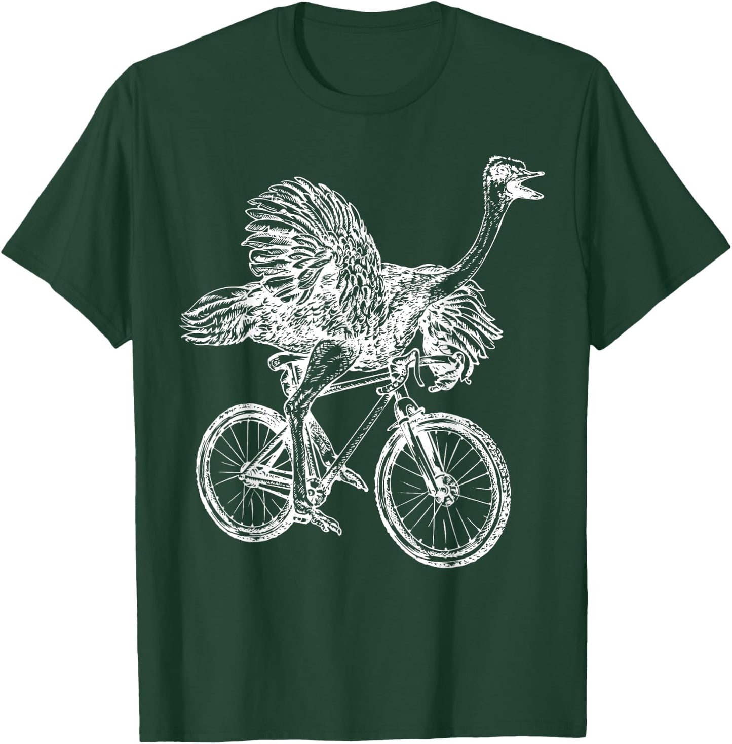 Funny Vintage Ostrich Riding Bicycle Cycling Animal Lover T-Shirt - T-Shirt | Forest