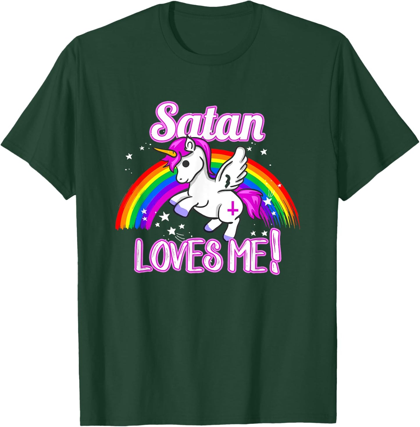 Satan Loves Me Unicorn Religion Non-Believer God T-Shirt - T-Shirt | Forest
