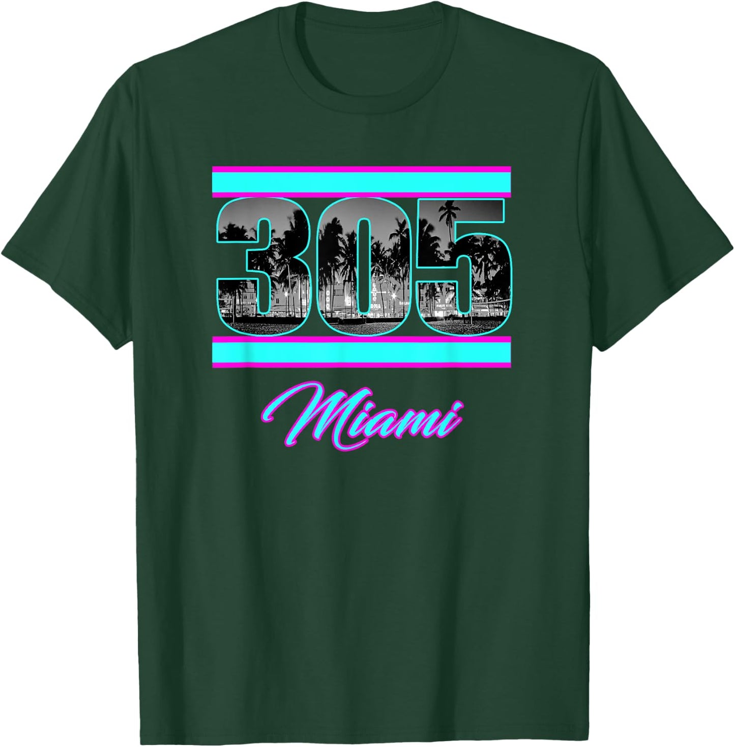 Miami Retro 305 South Beach View 80s Pink & Blue Women Girls Kids T-Shirt - T-Shirt | Forest