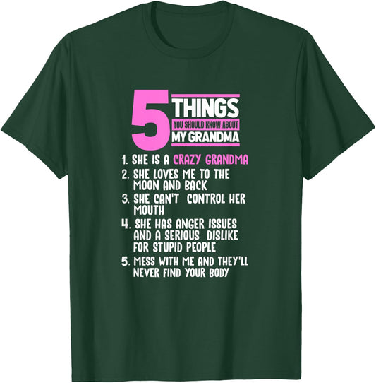 5 Things You Should Know About My Grandma Gift Girls T-Shirt - T-Shirt | Forest