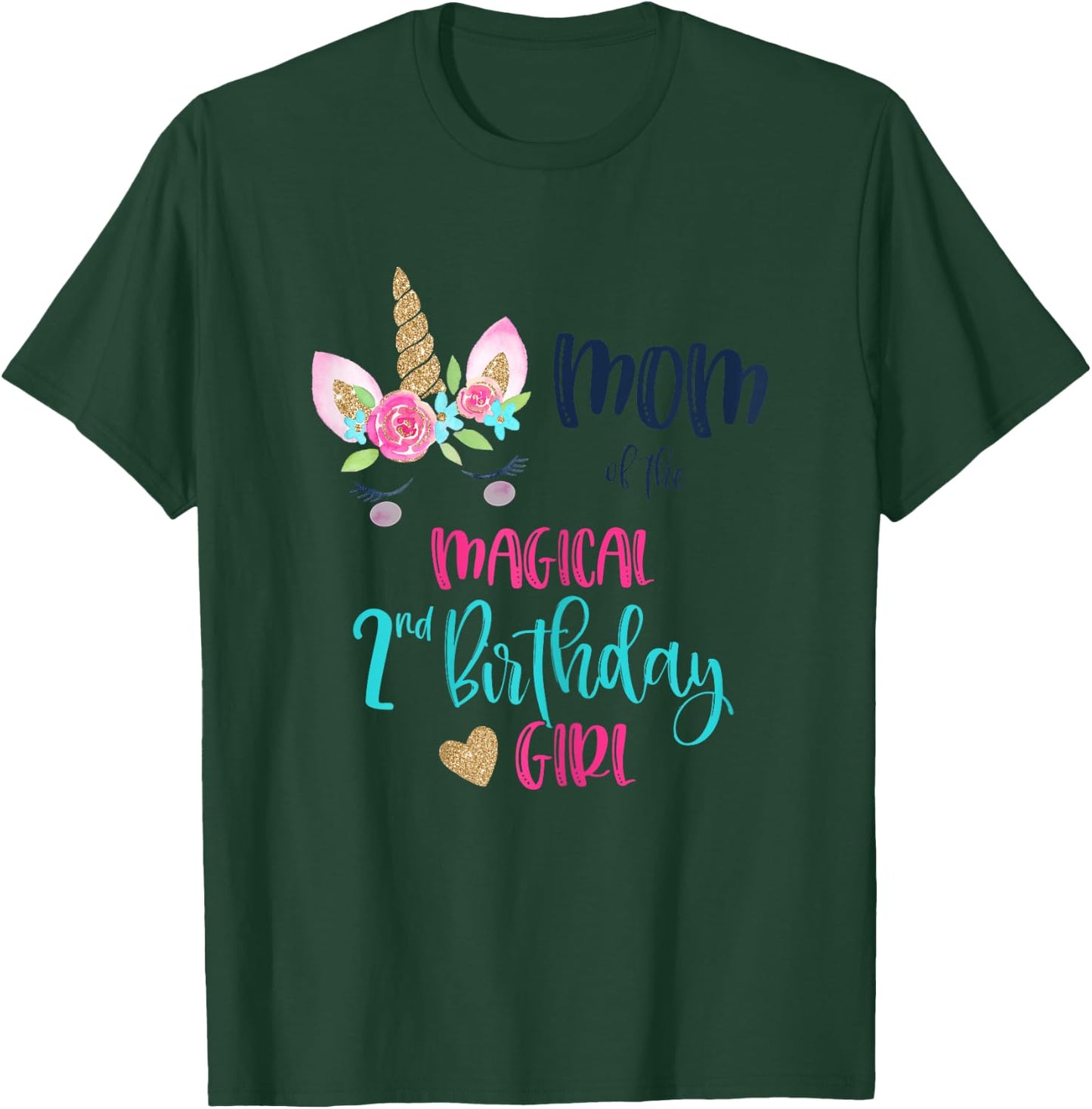 Unicorn Mom of the 2nd Birthday Girl Shirt Matching Mama T-Shirt - T-Shirt | Forest