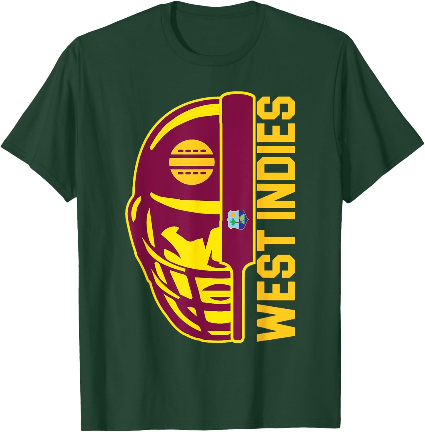 Cricket West Indies Fan Helmet Ball and Bat Design T-Shirt - T-Shirt | Forest