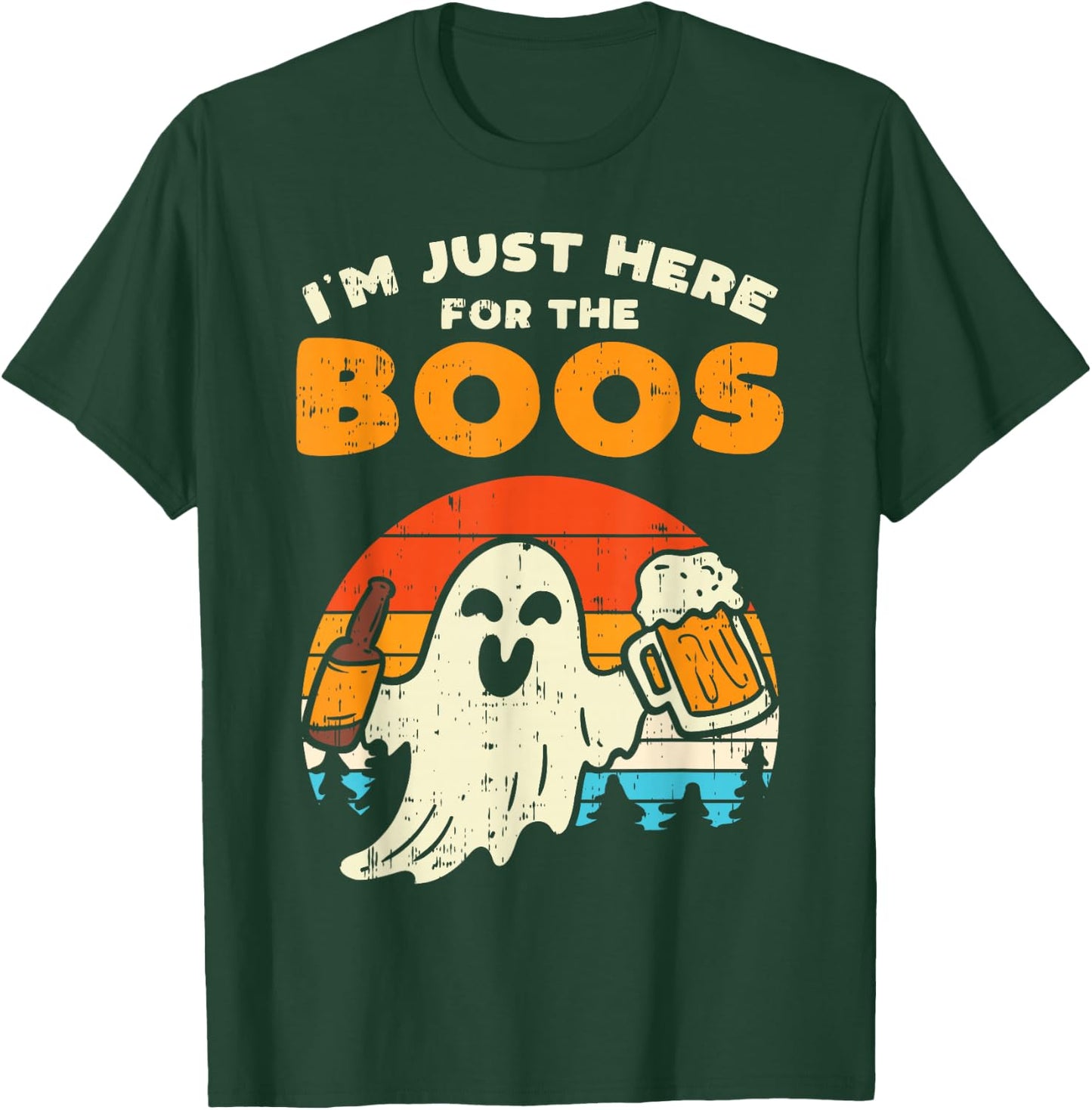 Just Here For Boos Retro Ghost Drink Beer Halloween Costume T-Shirt - T-Shirt | Forest