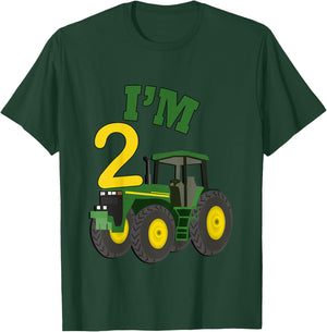 Birthday 2 Yr Old Farming Tractors Truck Birthday Gift T-Shirt - T-Shirt | Forest