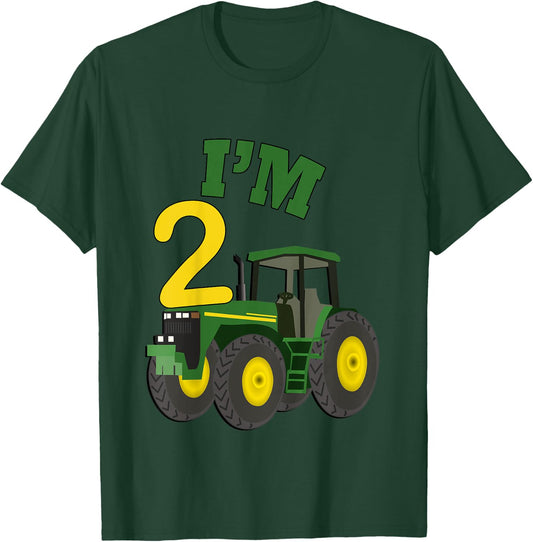Birthday 2 Yr Old Farming Tractors Truck Birthday Gift T-Shirt - T-Shirt | Forest