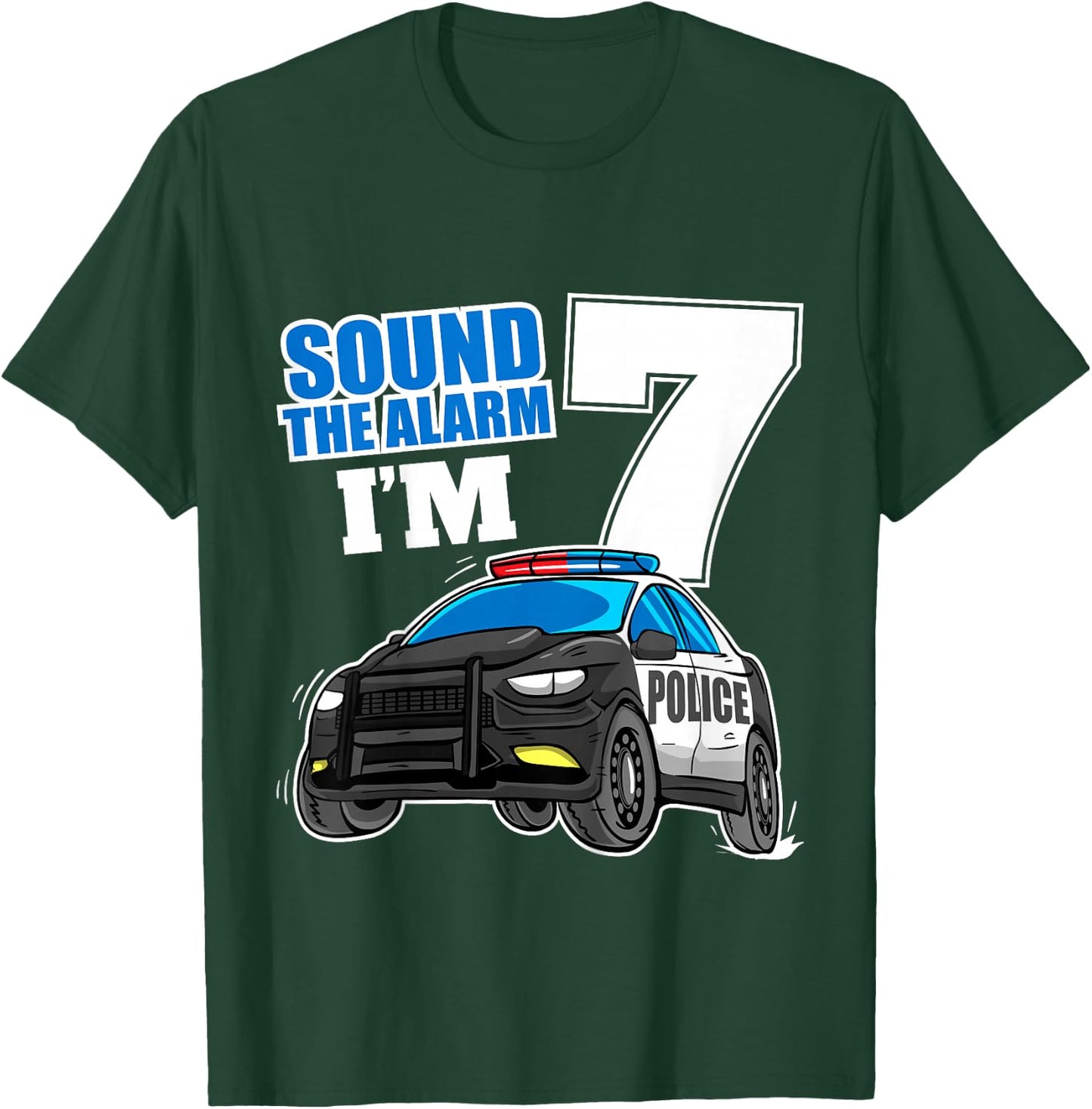 Kids Police Car 7th Birthday Boy 7 Cop Policeman Officer Seven T-Shirt - T-Shirt | Forest