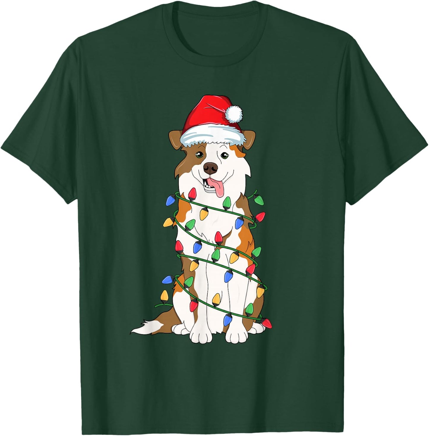 Australian Shepherd Christmas Tree Light Aussie Xmas Dog Men Women Kids T-Shirt - T-Shirt | Forest