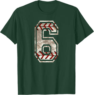 Baseball Jersey Number 6 Vintage Distressed T-Shirt - T-Shirt | Forest