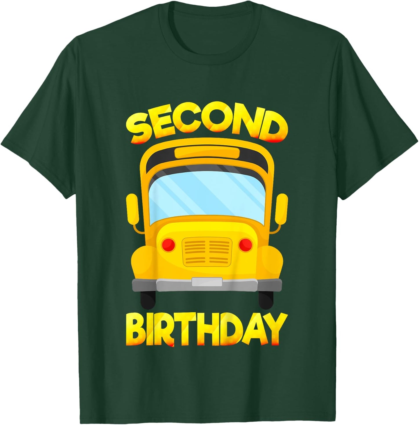 Kids 2 Years Old Kids 2nd Birthday Second School Bus Birthday T-Shirt - T-Shirt | Forest