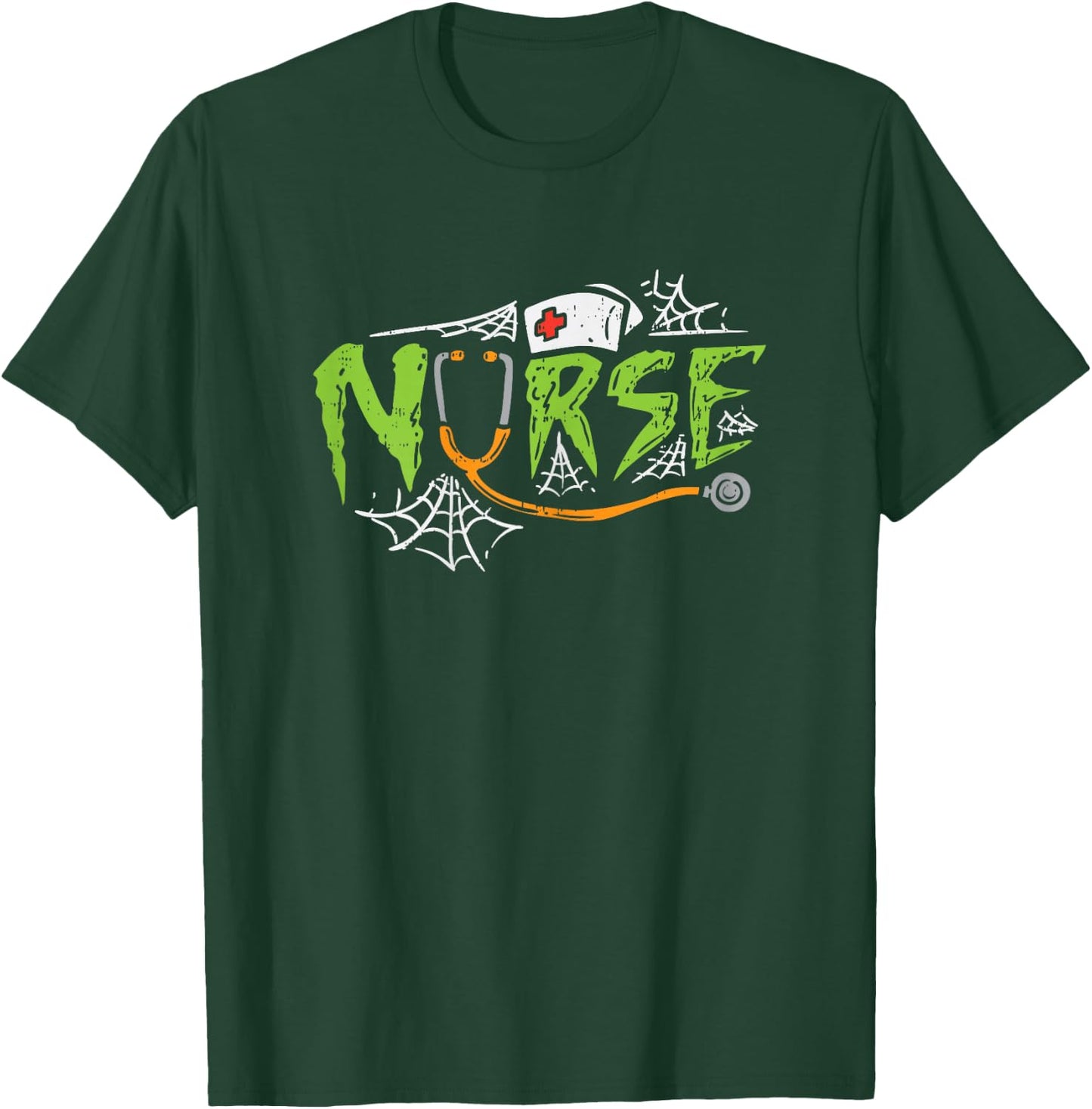 Nurse Spiderwebs Stethoscope Scary Halloween Costume RN Gift T-Shirt - T-Shirt | Forest