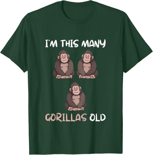I'm This Many Gorillas Old - Monkey 3rd Birthday 3 Years Old T-Shirt - T-Shirt | Forest