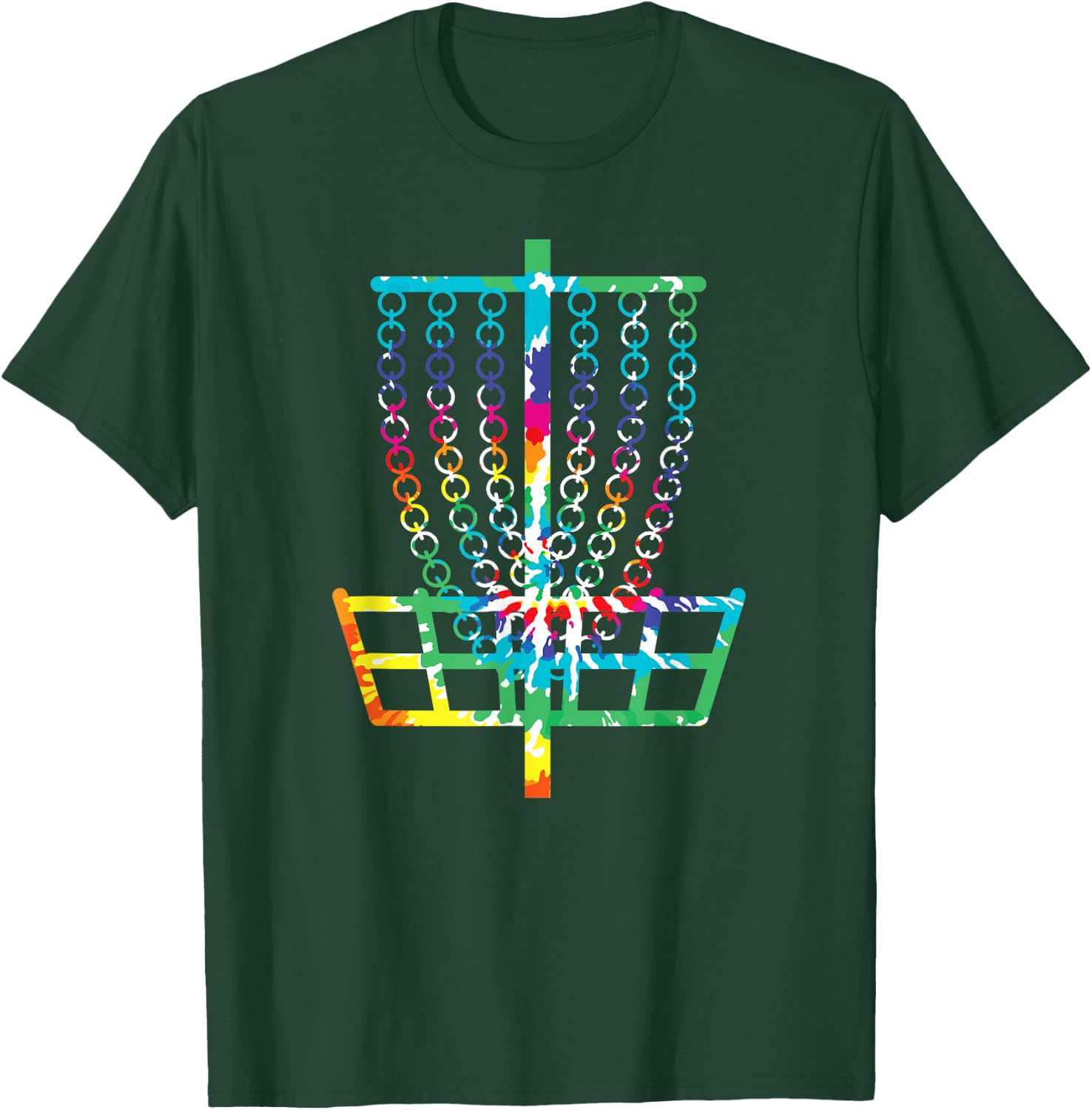 Retro Disc Golf Basket Hippie Rainbow Tie Dye Disc Golfer T-Shirt - T-Shirt | Forest