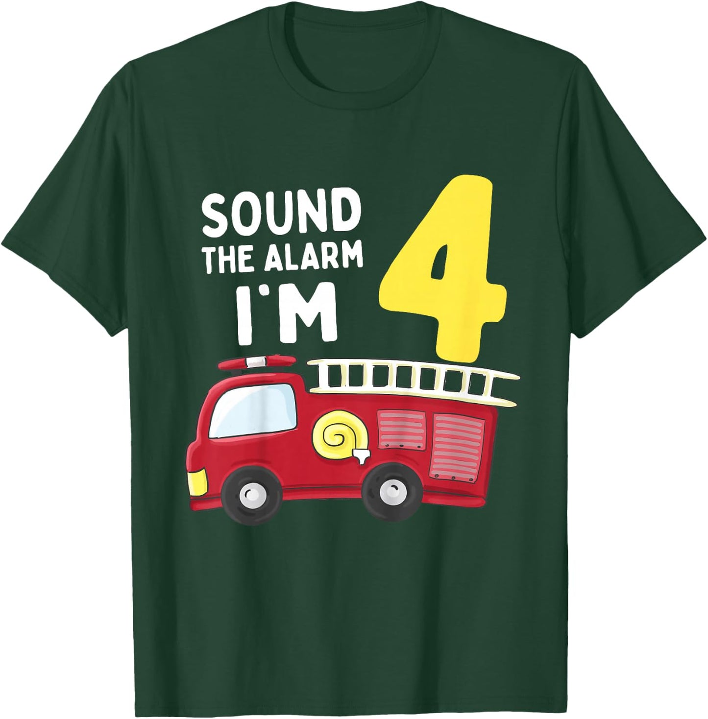 Kids Fire Truck 4th Birthday Boy Kids Firefighter 4 Year Old T-Shirt - T-Shirt | Forest
