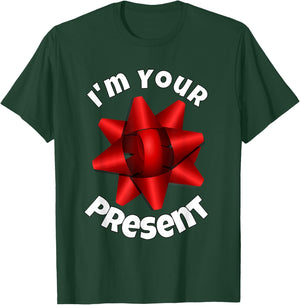 Christmas Shirt, Big Red Bow I'm Your Present T Shirt T-Shirt - T-Shirt | Forest