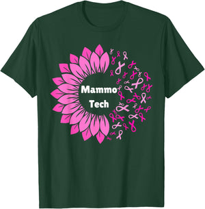 Retro Sunflower Ribbon Mammo Tech Mammography Technologist T-Shirt - T-Shirt | Forest
