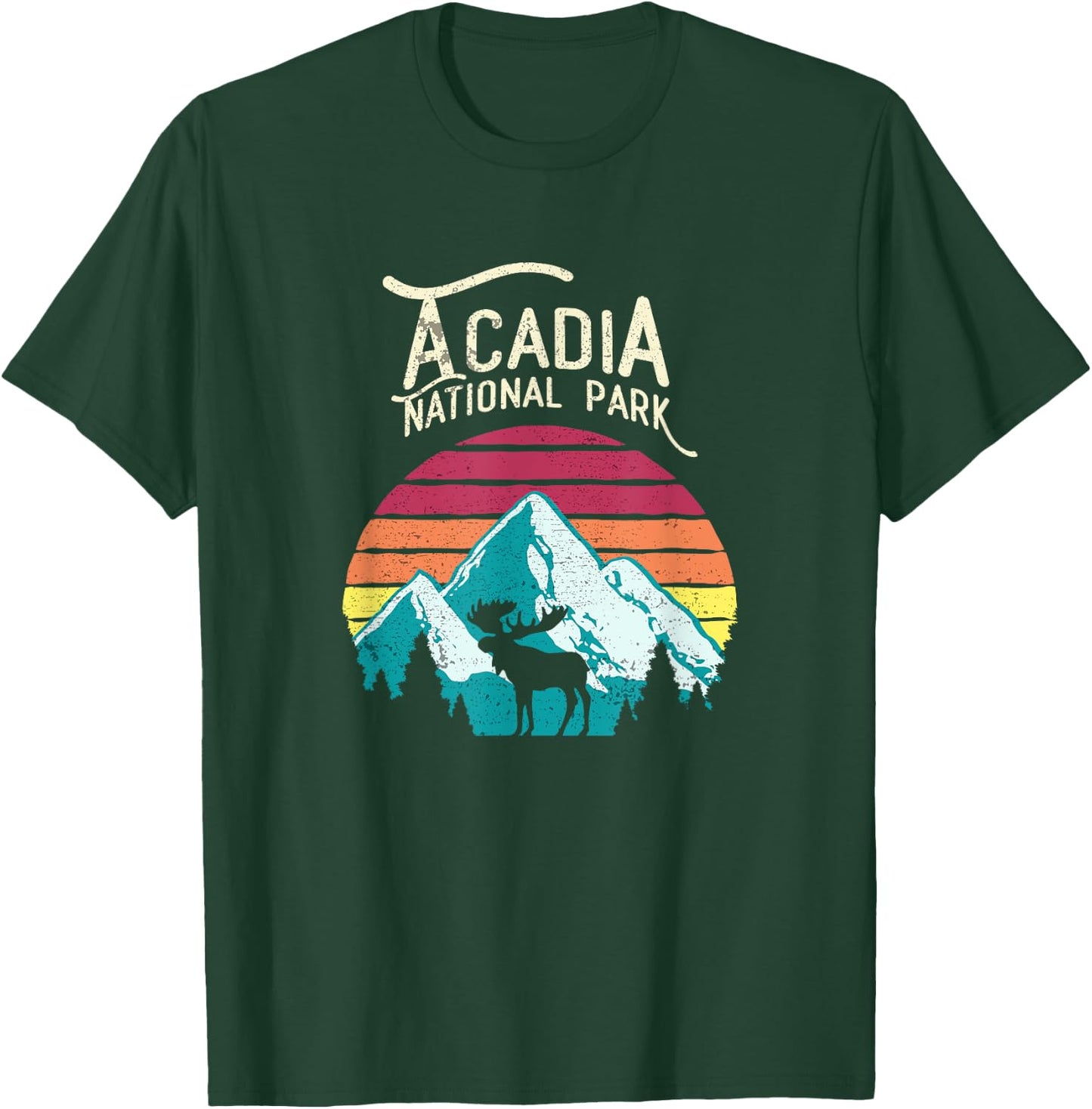 Vintage Acadia National Park, Maine Mountains Moose T Shirt T-Shirt - T-Shirt | Forest