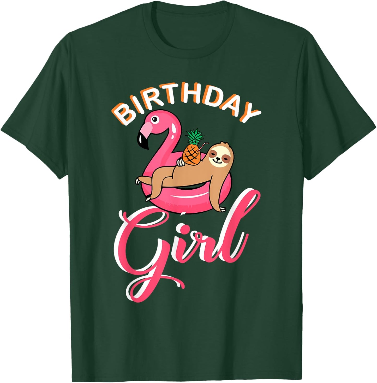 Birthday Girl sloth flamingo pineapple pool theme party idea T-Shirt - T-Shirt | Forest