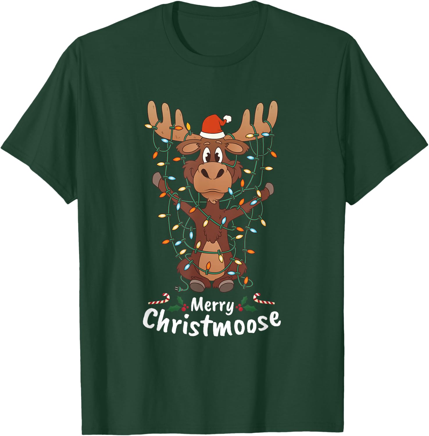 Merry Christmas Elk Christmas Tree Lighted Gift T-Shirt - T-Shirt | Forest
