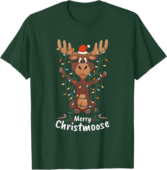 Merry Christmas Elk Christmas Tree Lighted Gift T-Shirt - T-Shirt | Forest