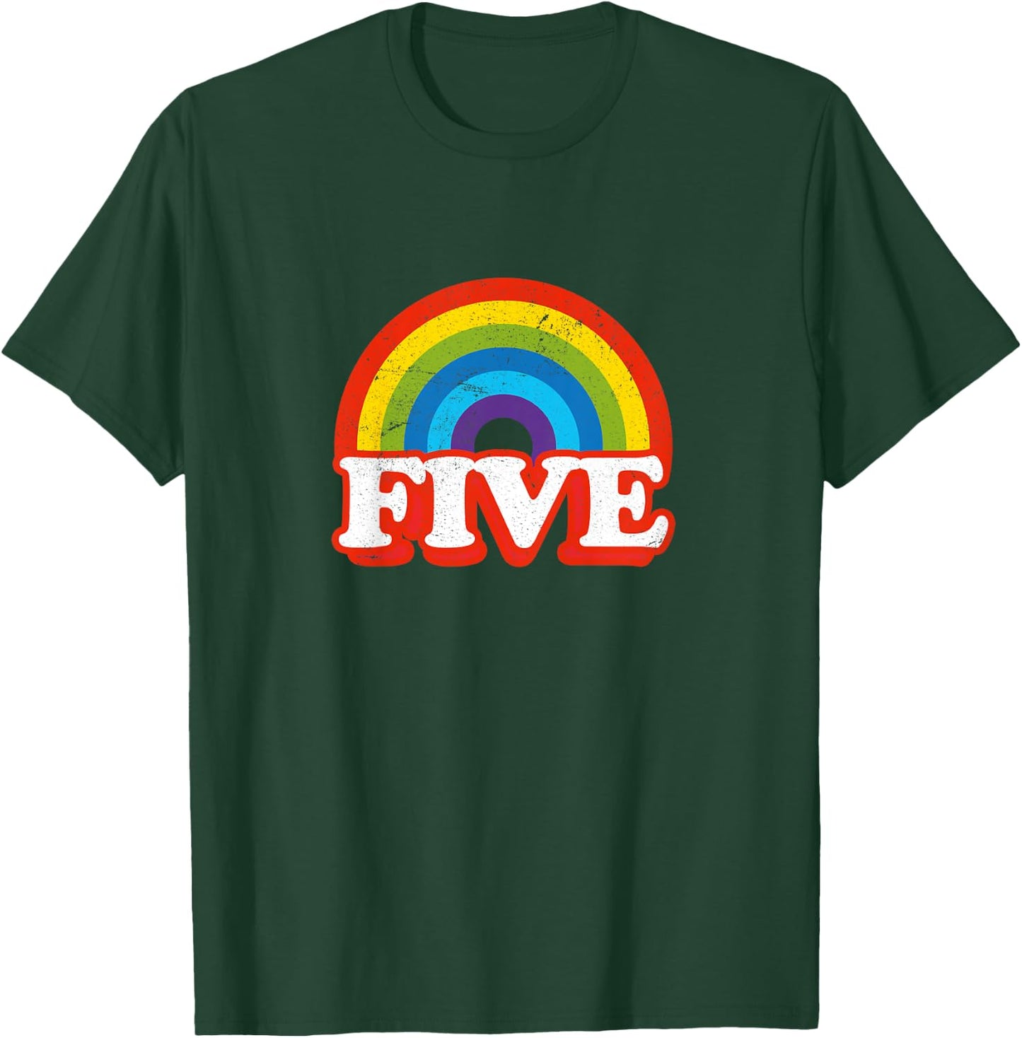 Five Vintage Retro Rainbow 5 Years Old 5th Birthday T-Shirt - T-Shirt | Forest