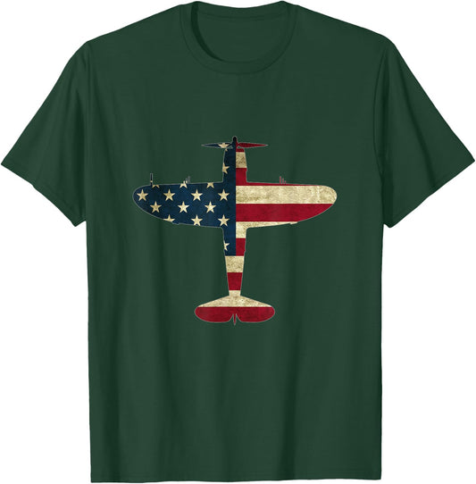 Retro USA Flag P-47 Thunderbolt Aircraft Warbird Pilot Gift T-Shirt - T-Shirt | Forest