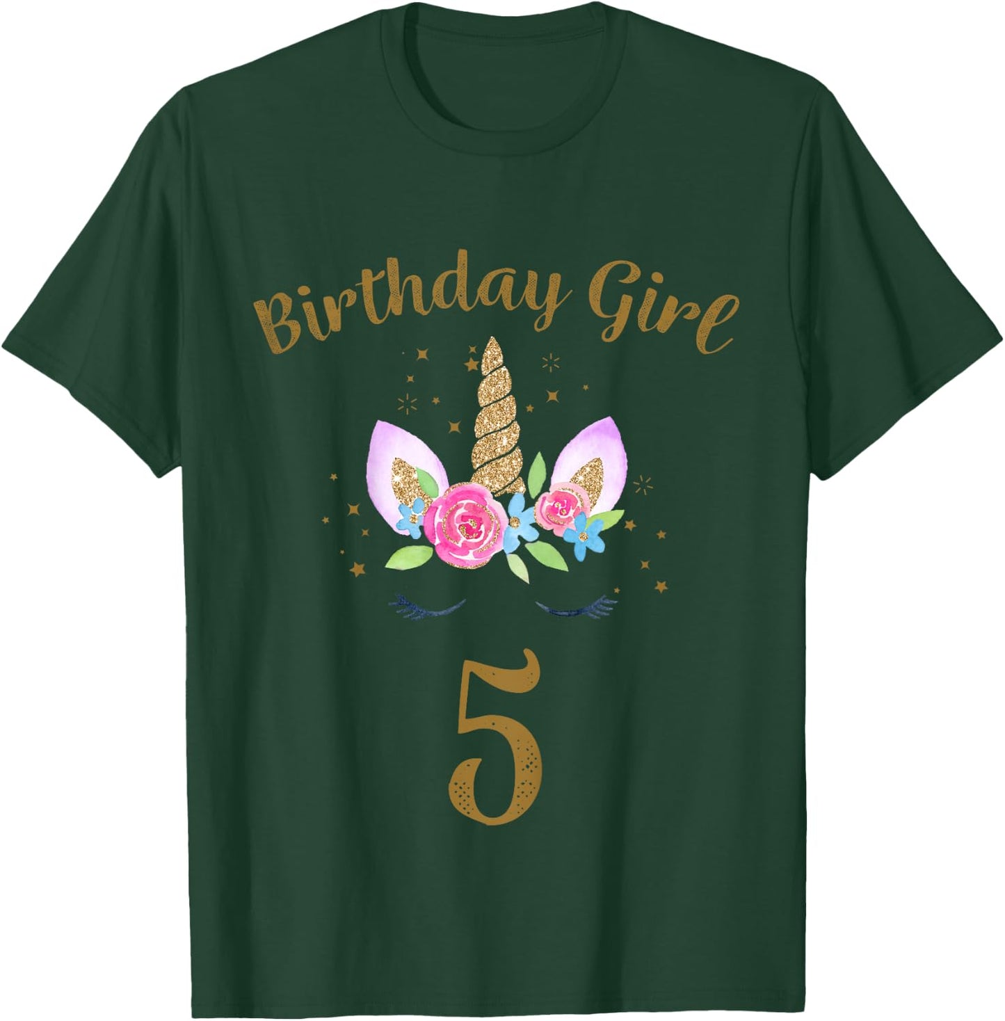 Kids 5th Birthday Girl Unicorn Shirt 5th Birthday Outfit T-Shirt - T-Shirt | Forest