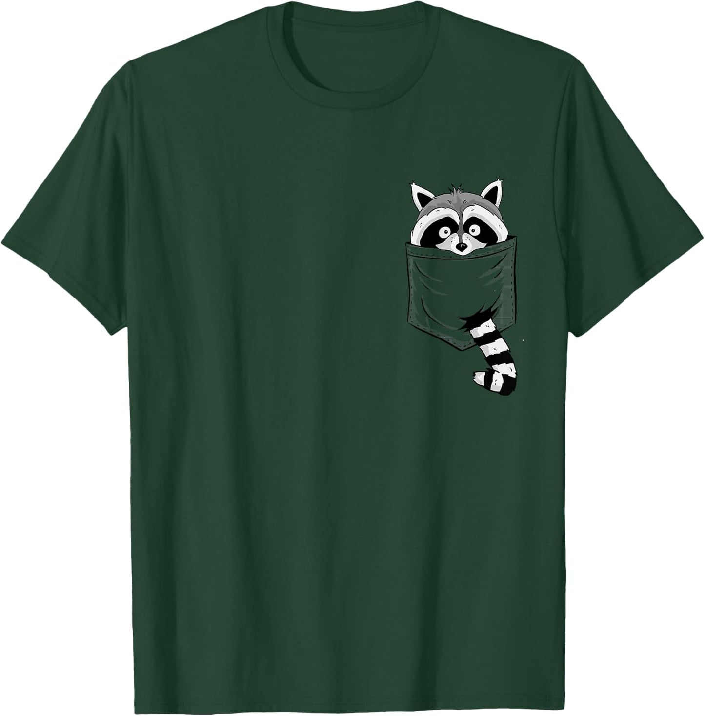 Skizzenmonster Raccoon Trash Panda - Women's Blue Cartoon Animal Pocket Trash Panda - Casual Modern Short Sleeve Classic Fit Pull On - Small T-Shirt - T-Shirt | Forest