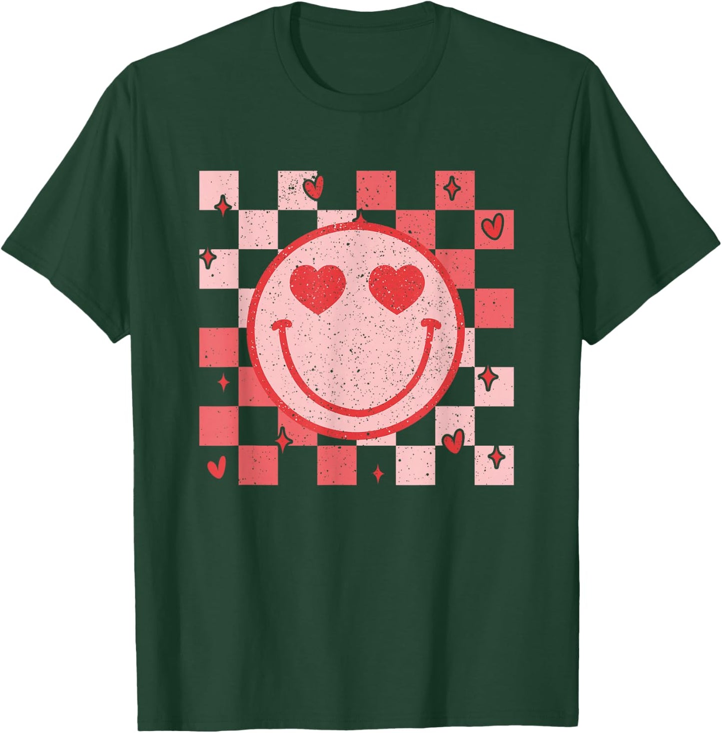 Retro Groovy Smile Face Checkered Valentine Men Women Kids T-Shirt - T-Shirt | Forest